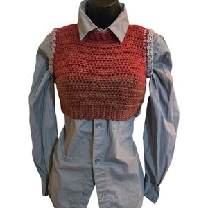 Burgundy/Gray Crochet Crop Vest w/ Detachable "Suspenders", HandmadeByMe, OFFERS